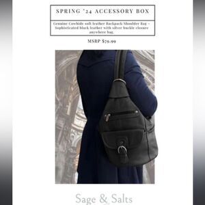 Black genuine leather backpack hand bag